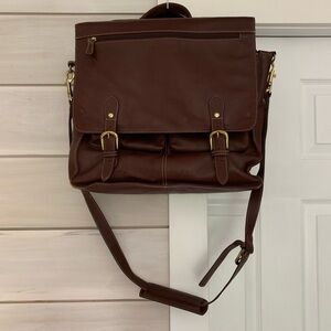 Austin Reed brown leather messenger laptop bag EUC